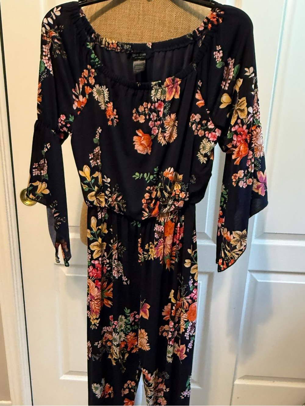 Black Floral Off-Shoulder Jumpsuit with Elastic Waist